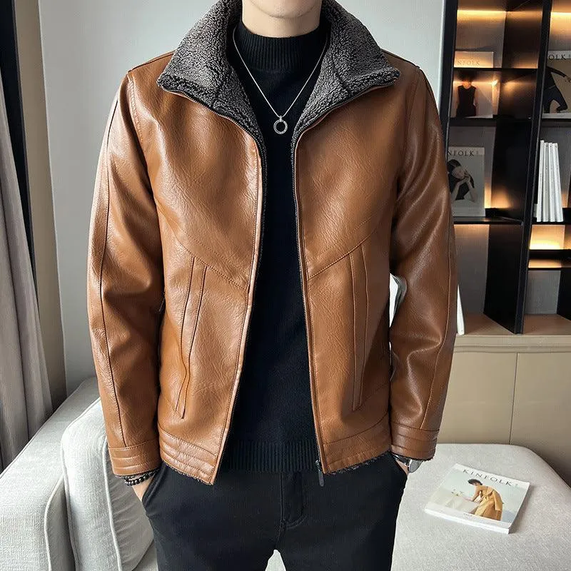 Men's Leather Jackets Velvet Padded Plus Size