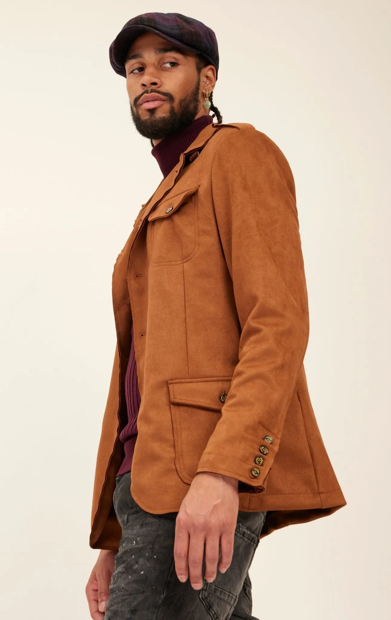 Microsuede Lightweight Safari Jacket - Camel