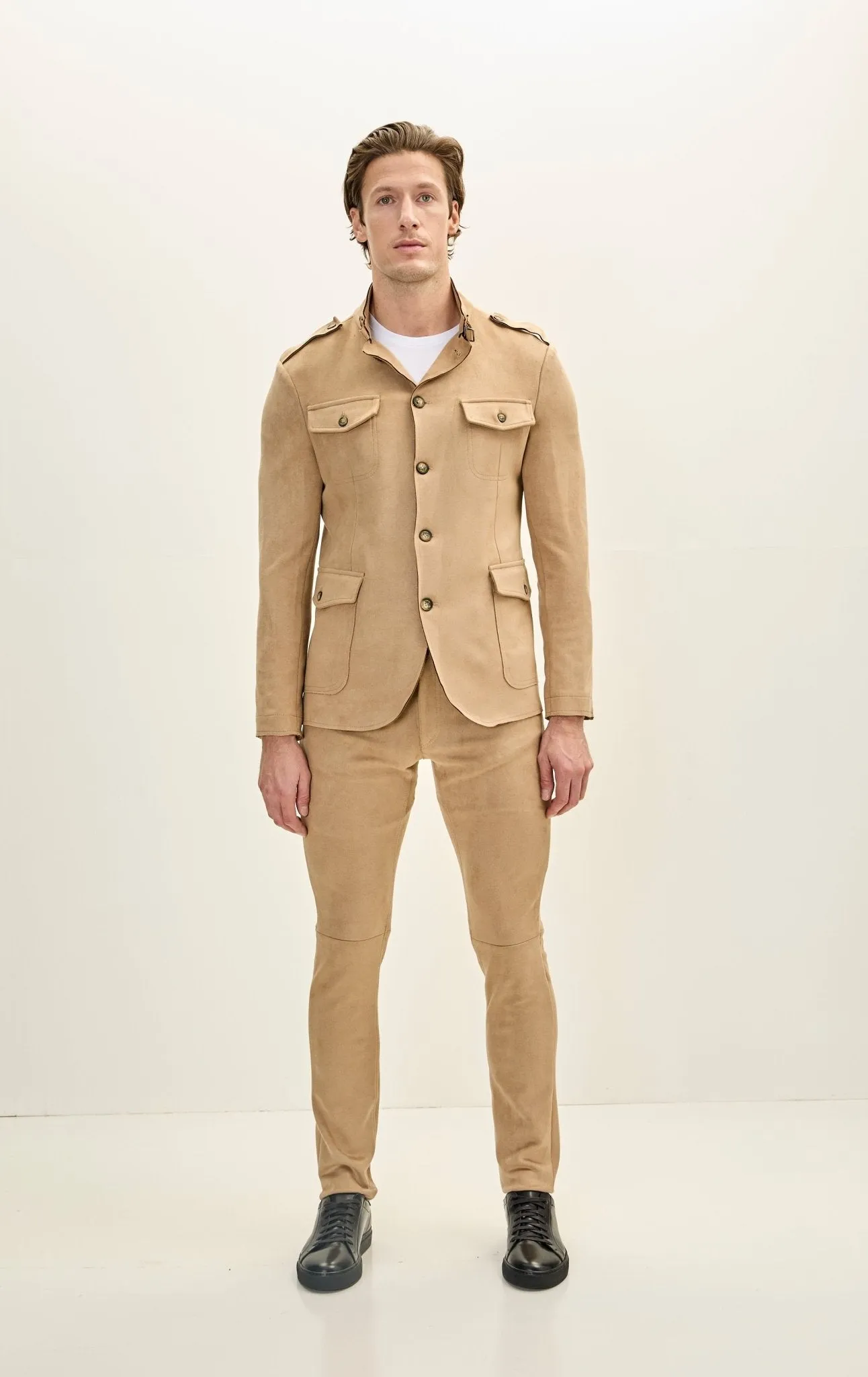 Microsuede Lightweight Safari Jacket - Stone