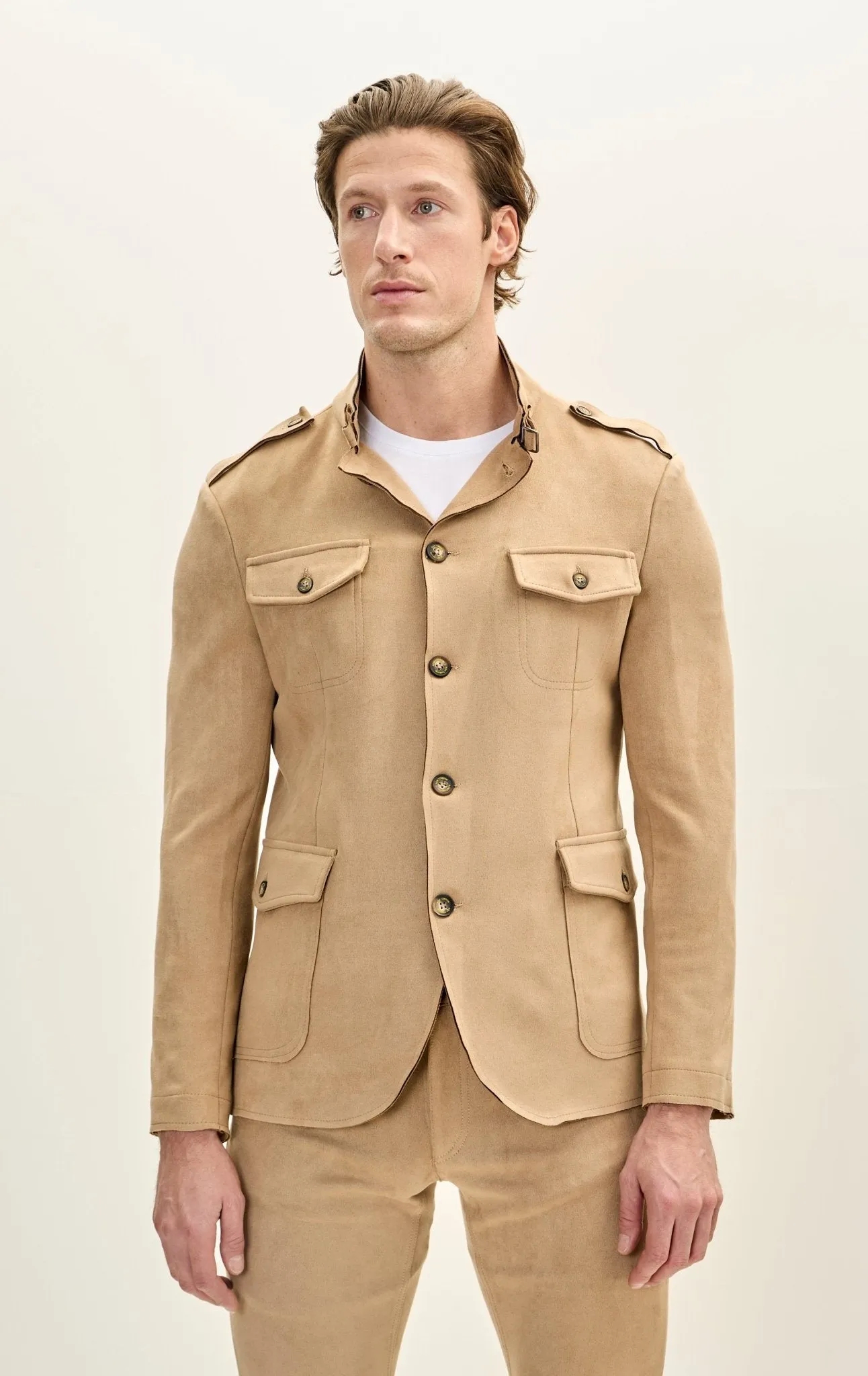 Microsuede Lightweight Safari Jacket - Stone