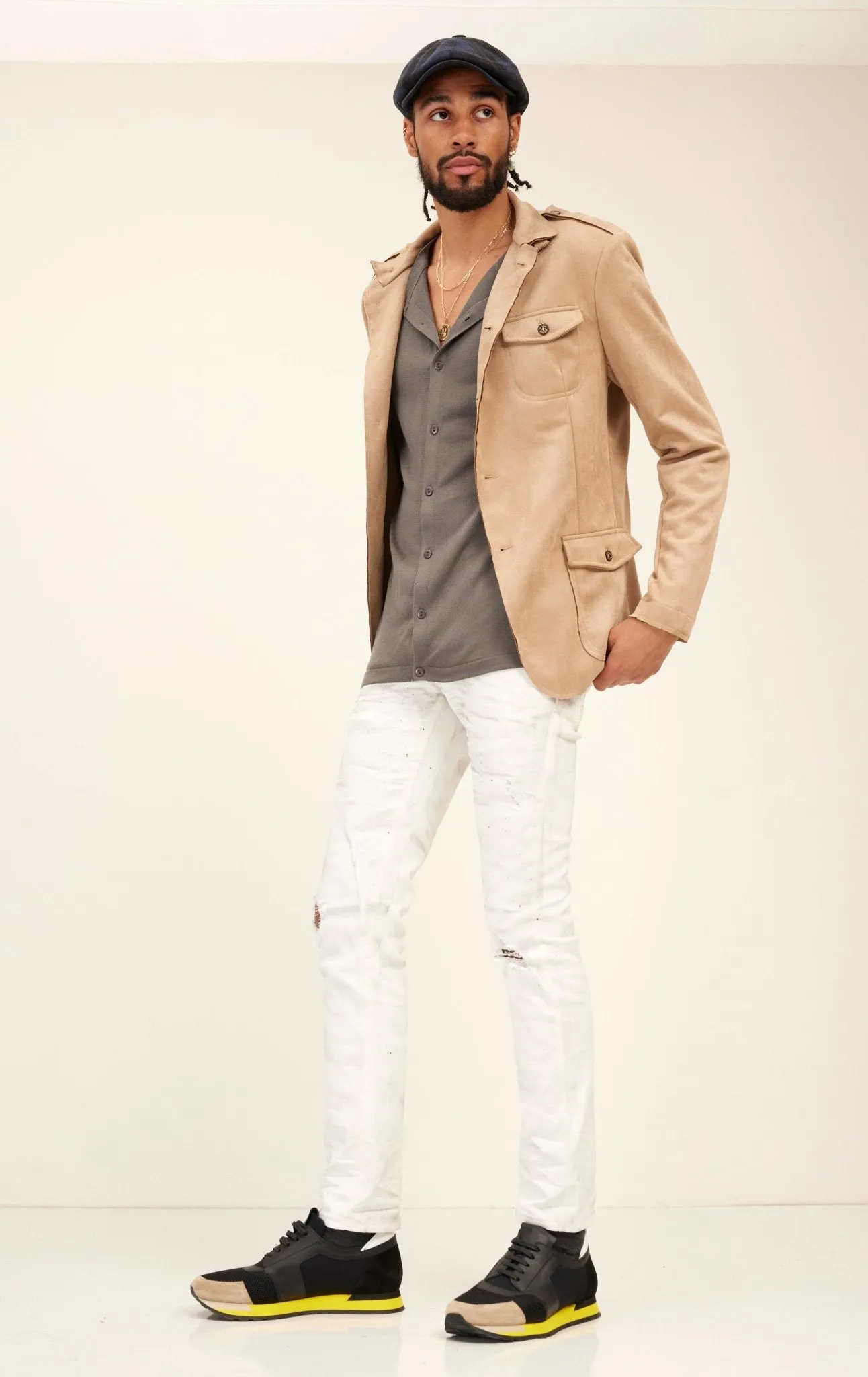 Microsuede Lightweight Safari Jacket - Stone