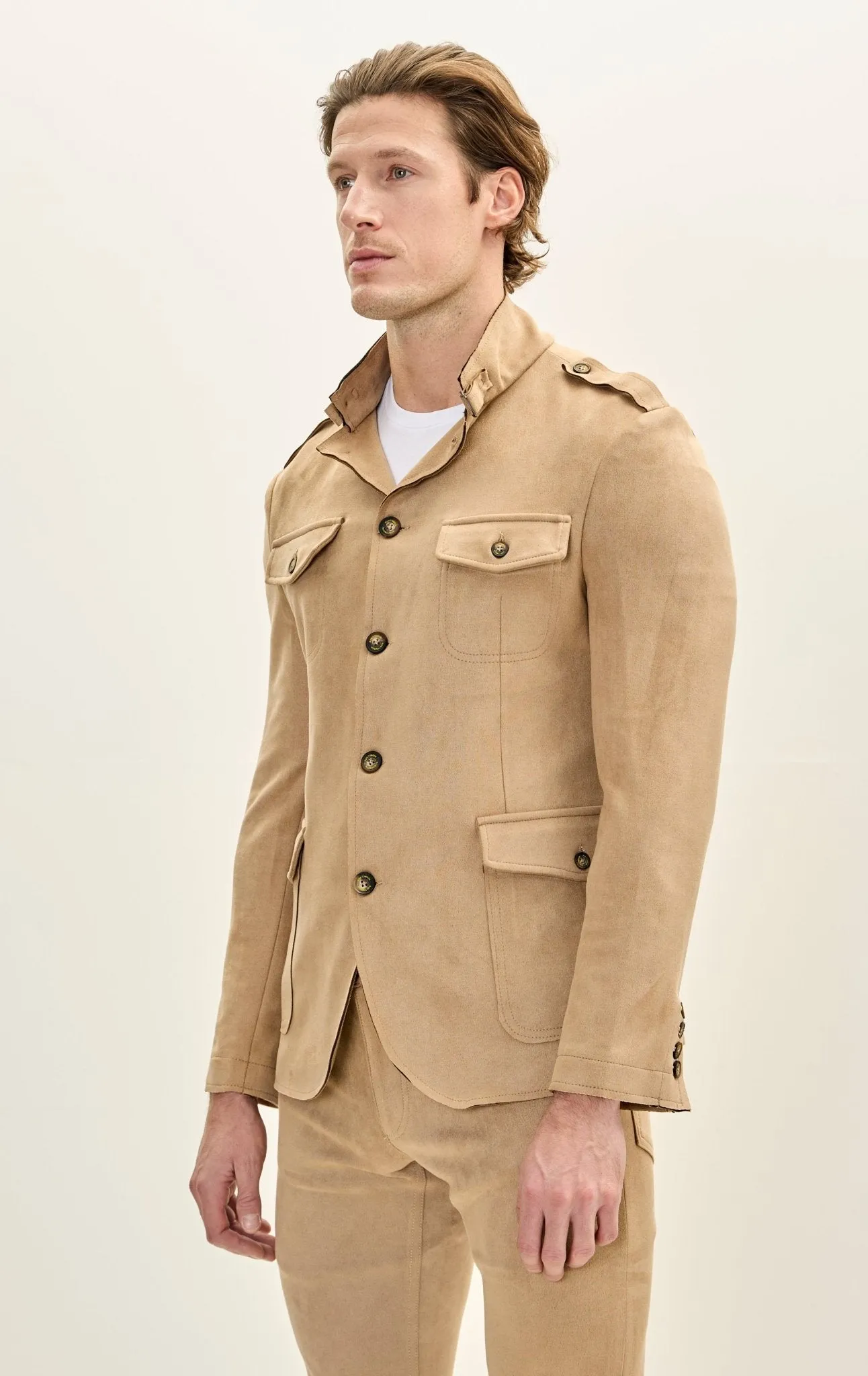 Microsuede Lightweight Safari Jacket - Stone