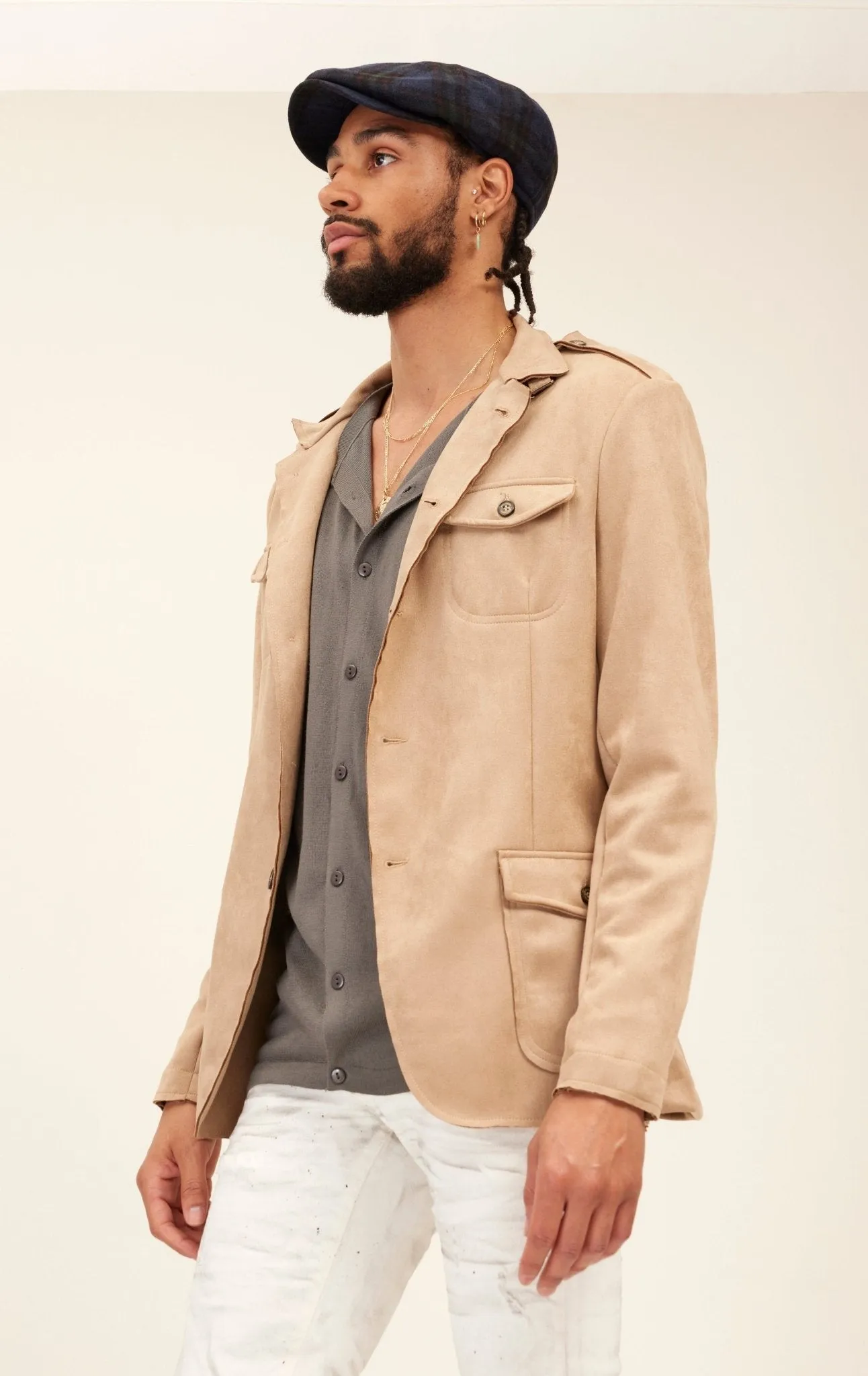 Microsuede Lightweight Safari Jacket - Stone