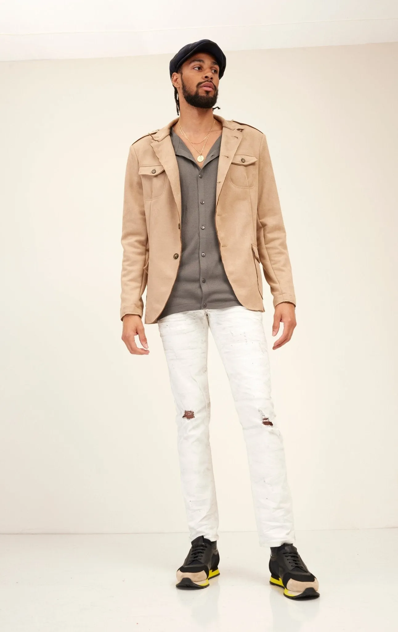 Microsuede Lightweight Safari Jacket - Stone