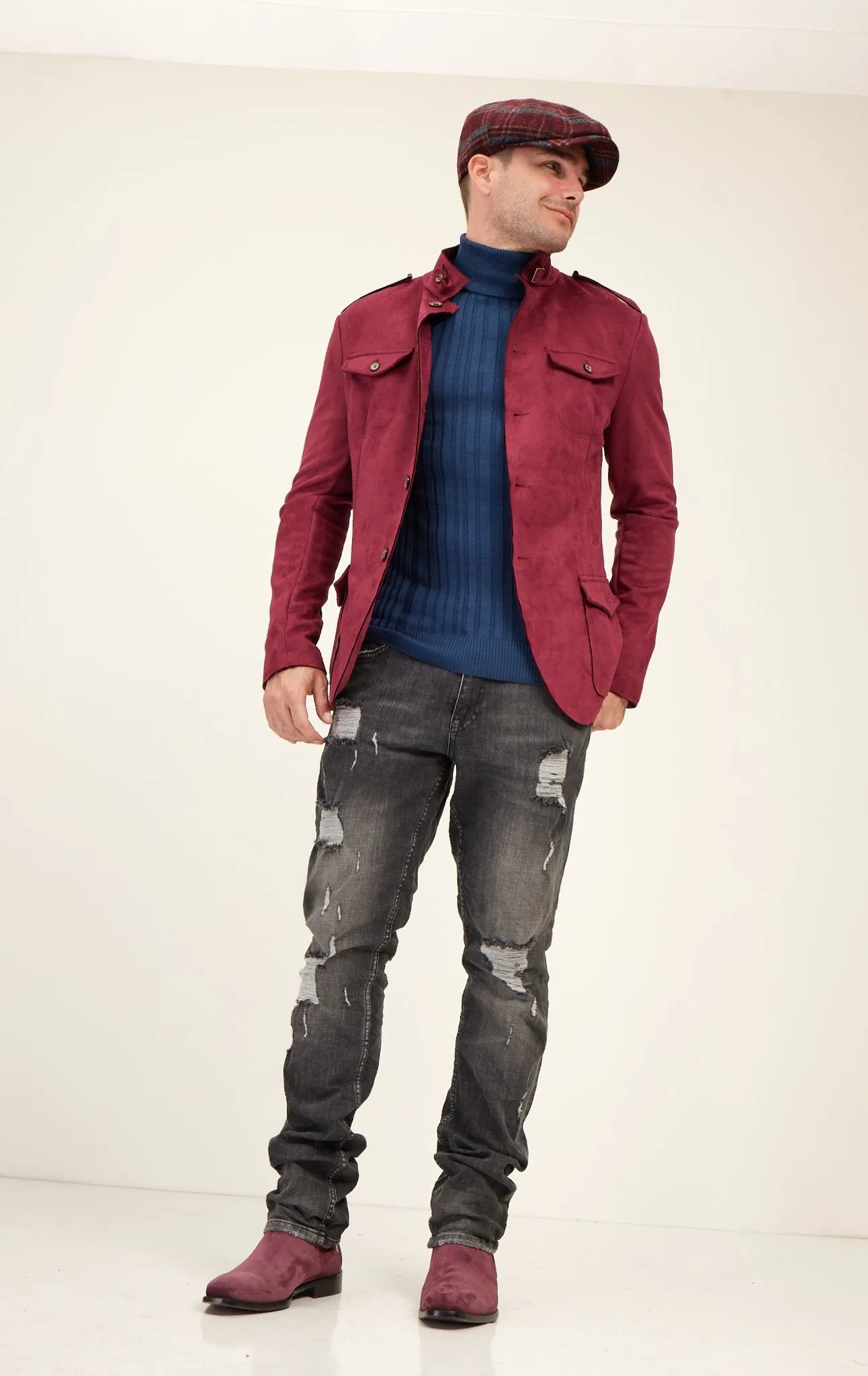 Microsuede Lightweight Safari Jacket - Wine