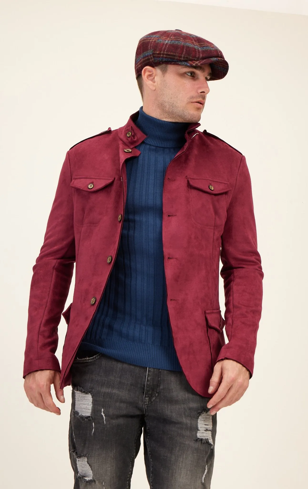 Microsuede Lightweight Safari Jacket - Wine