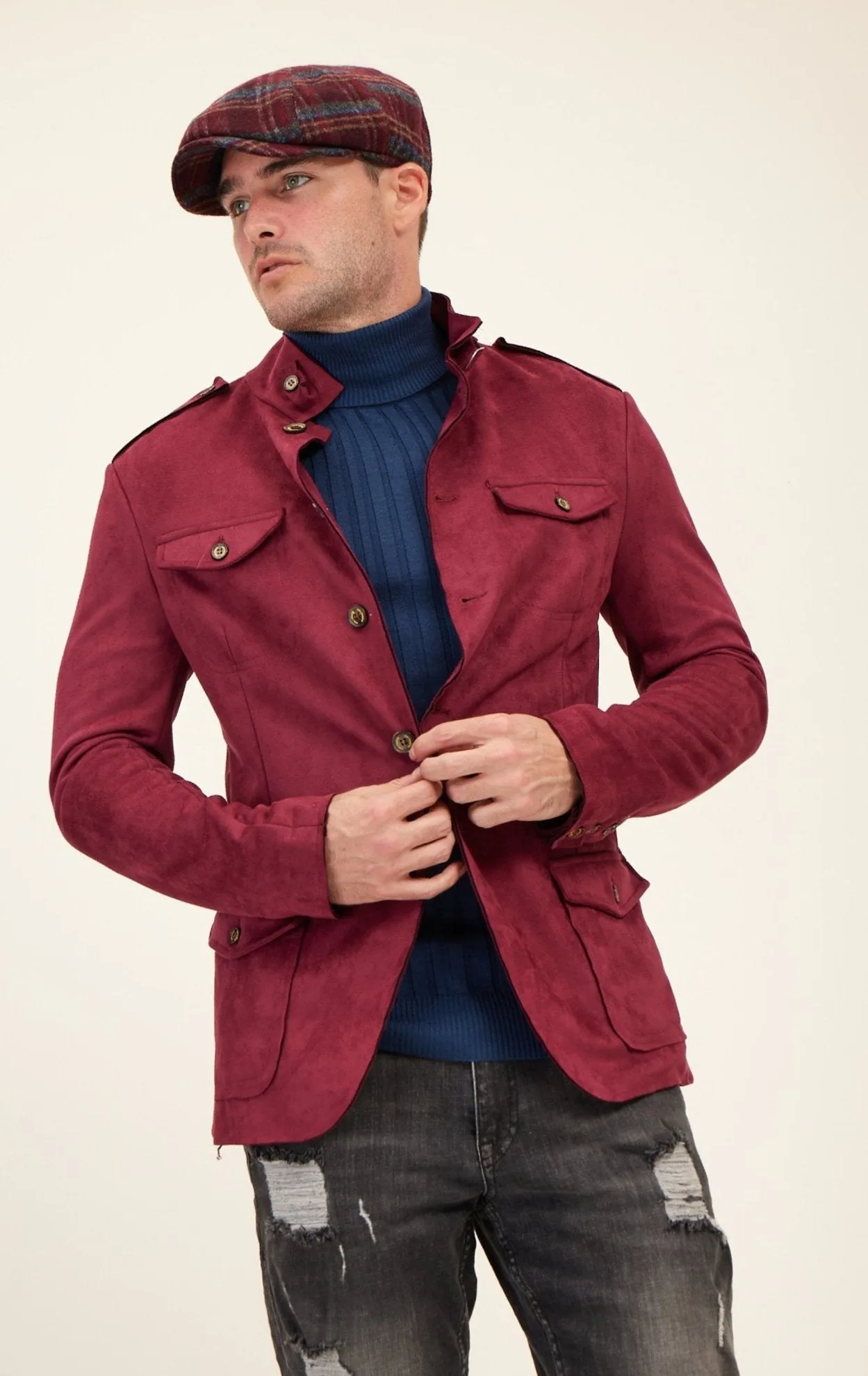 Microsuede Lightweight Safari Jacket - Wine