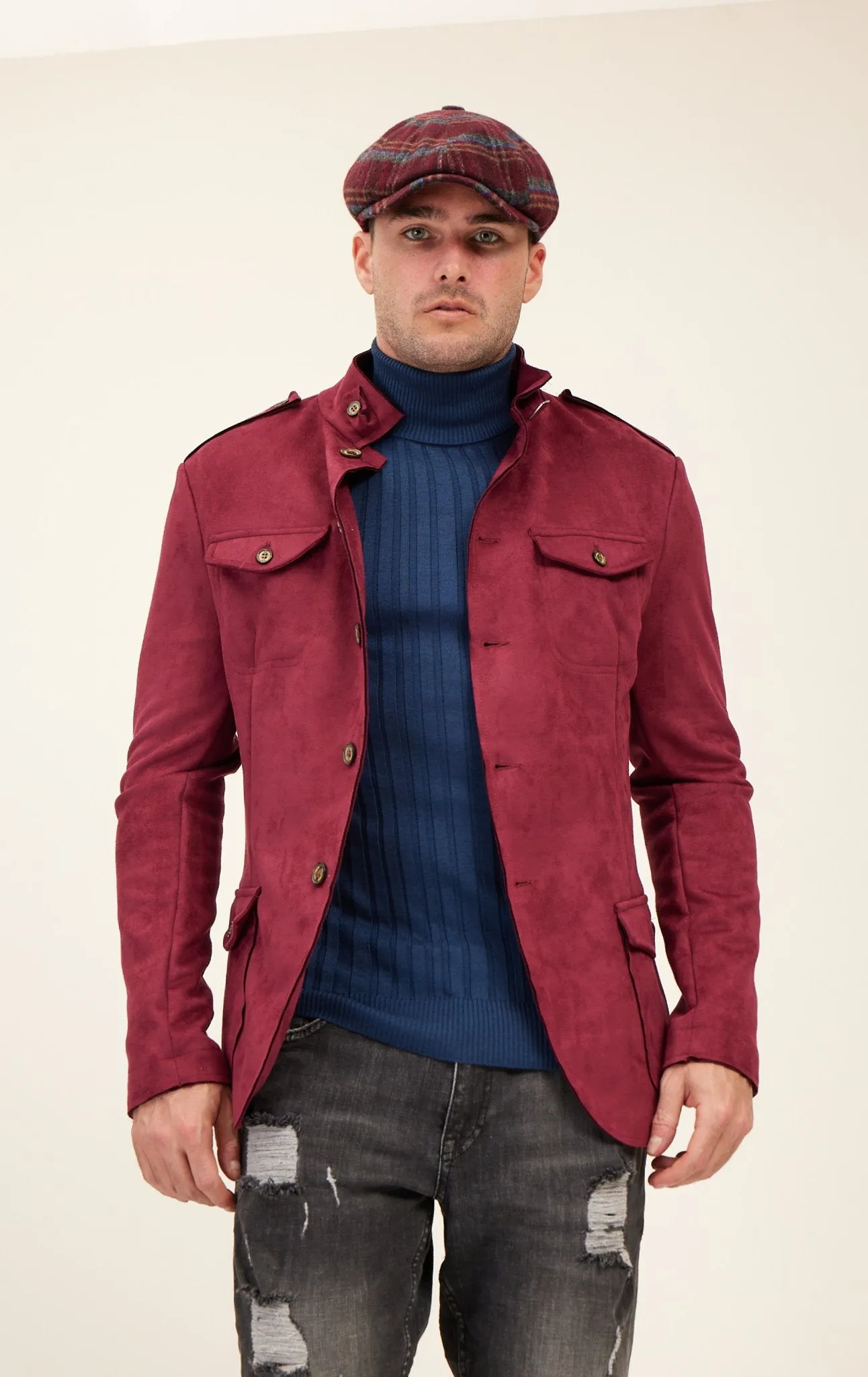 Microsuede Lightweight Safari Jacket - Wine