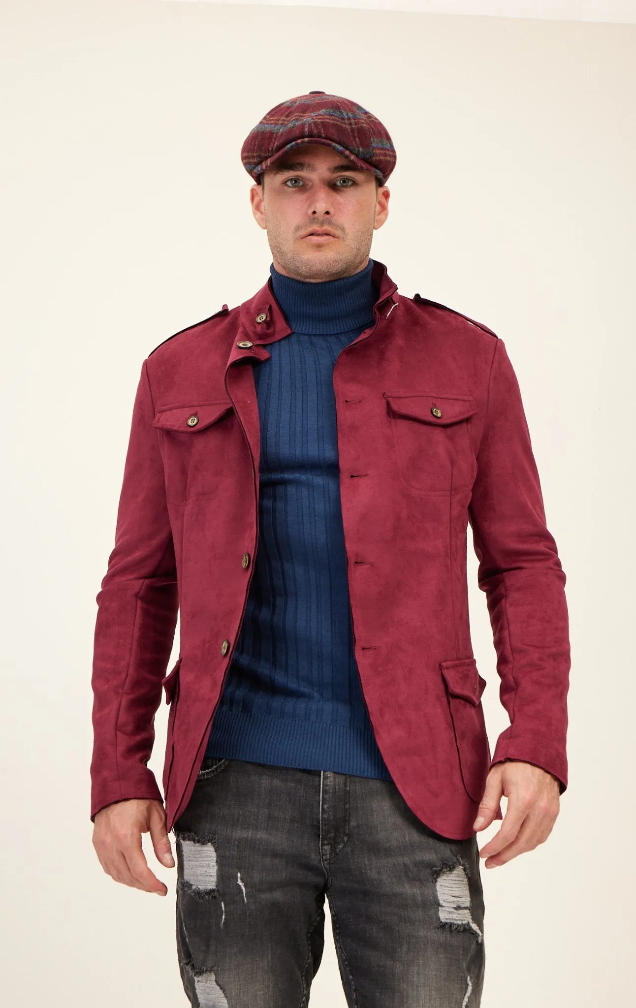 Microsuede Lightweight Safari Jacket - Wine