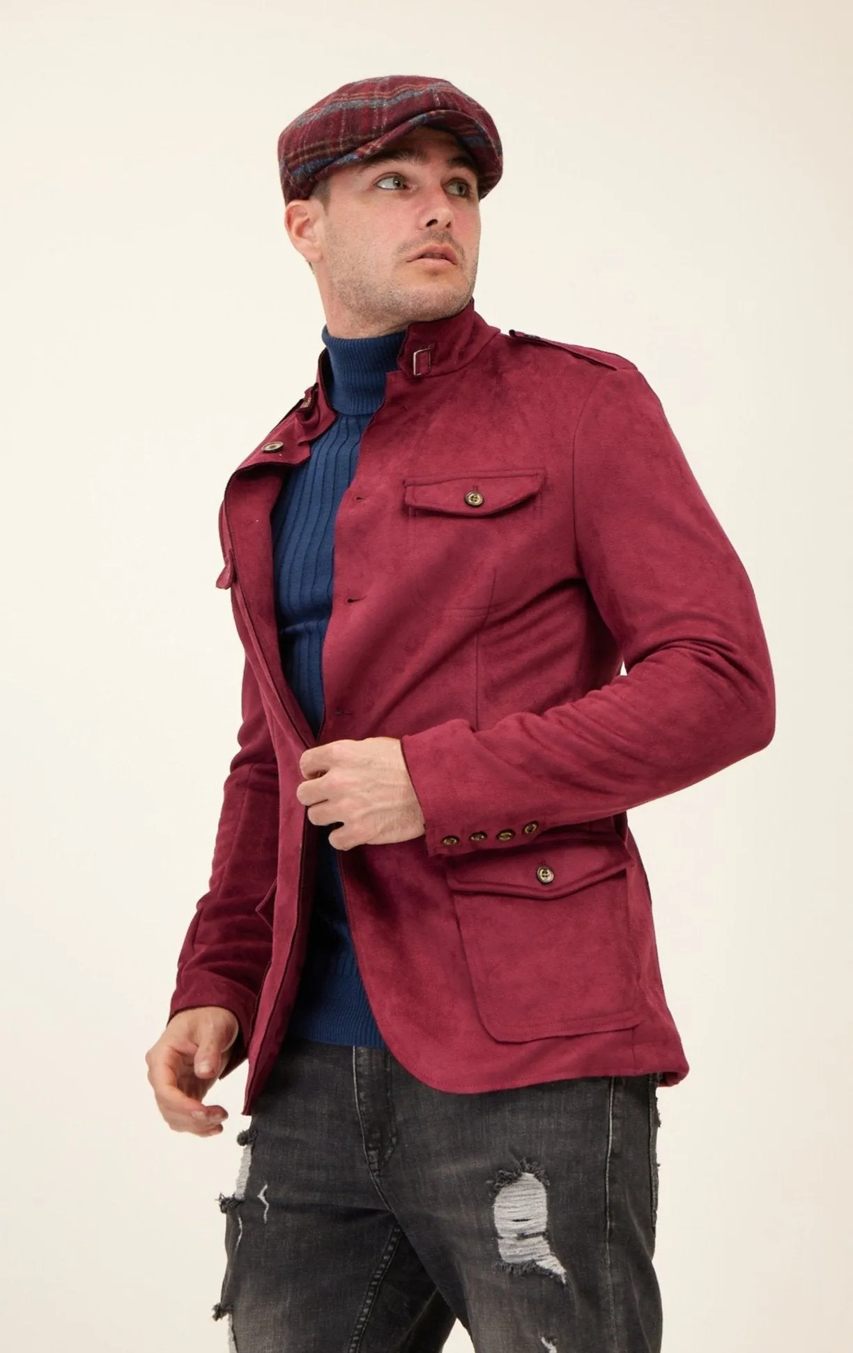 Microsuede Lightweight Safari Jacket - Wine