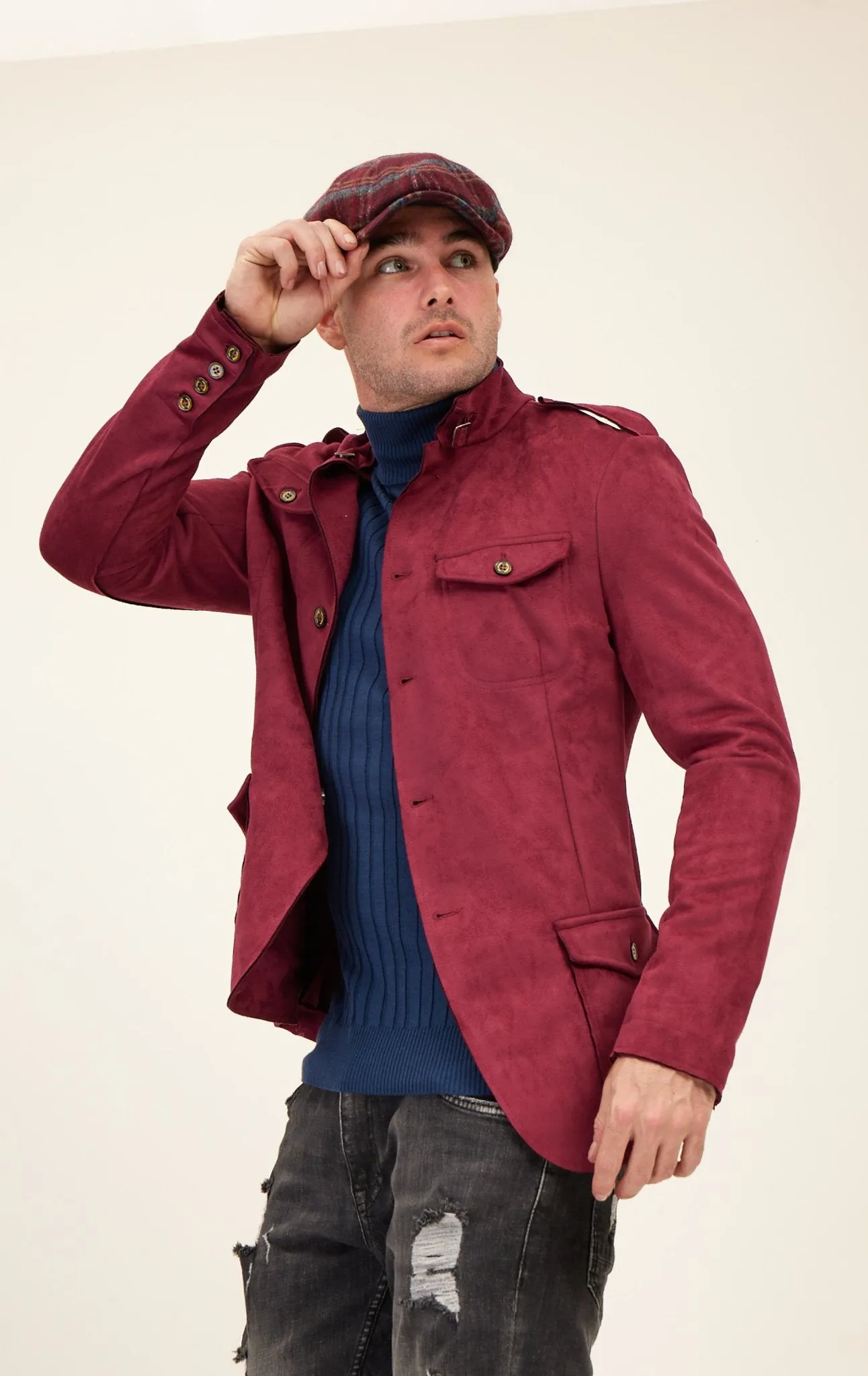 Microsuede Lightweight Safari Jacket - Wine