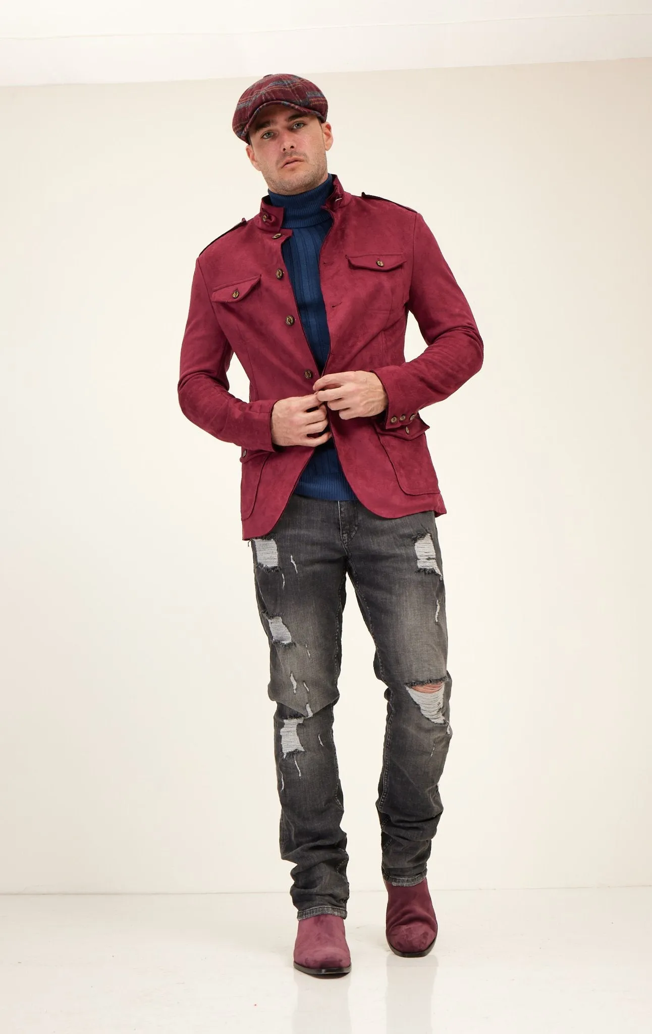 Microsuede Lightweight Safari Jacket - Wine