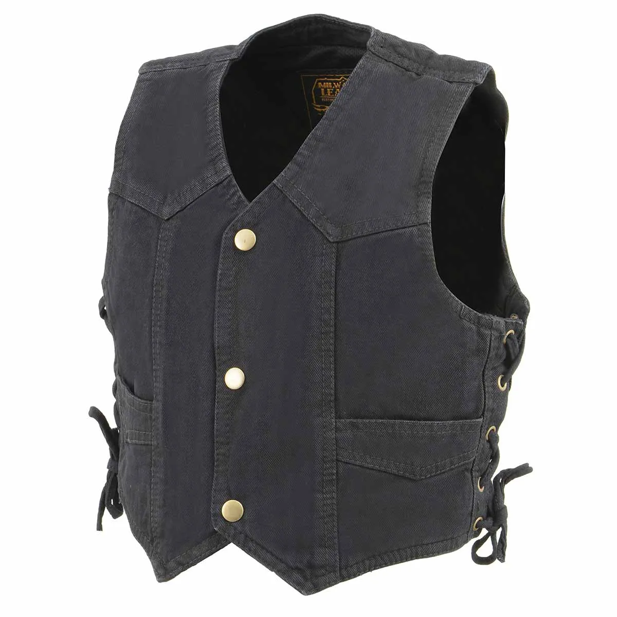 Milwaukee Leather MDK3900 Kids Classic Black Denim Side Lace Vest