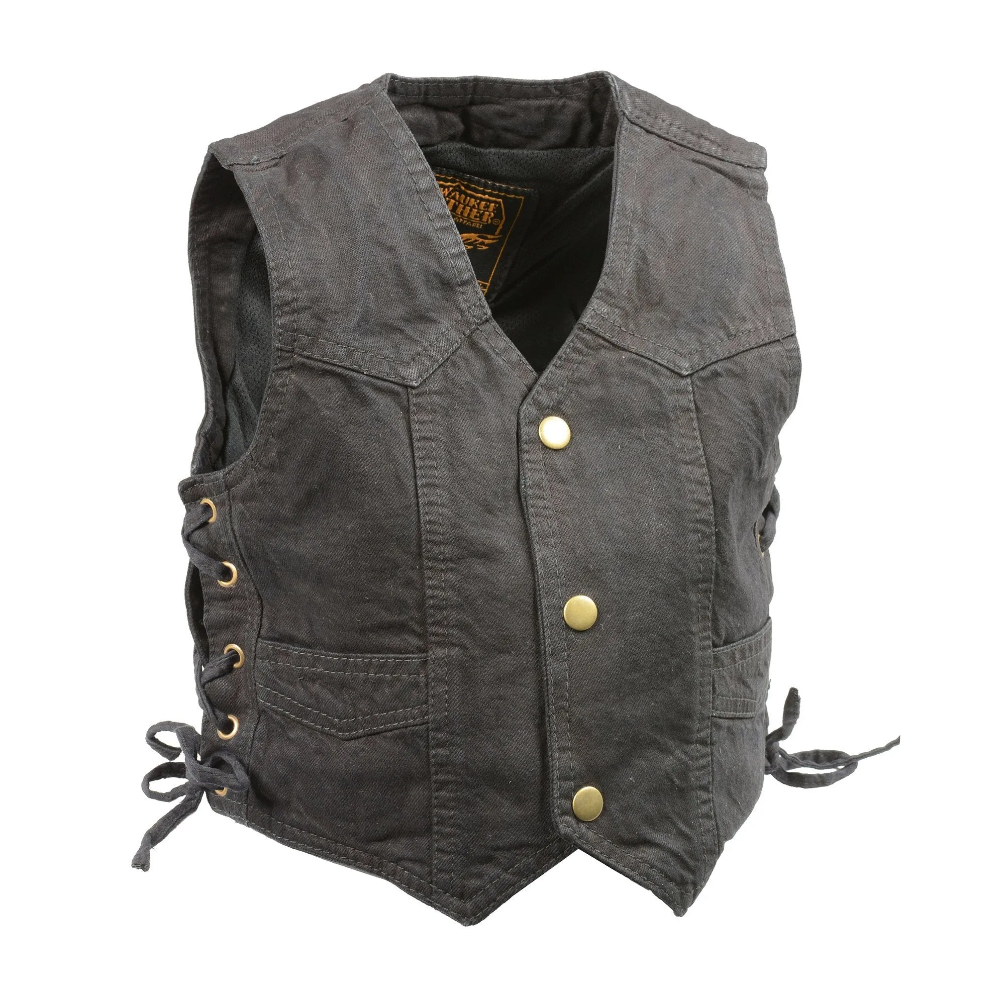 Milwaukee Leather MDK3900 Kids Classic Black Denim Side Lace Vest