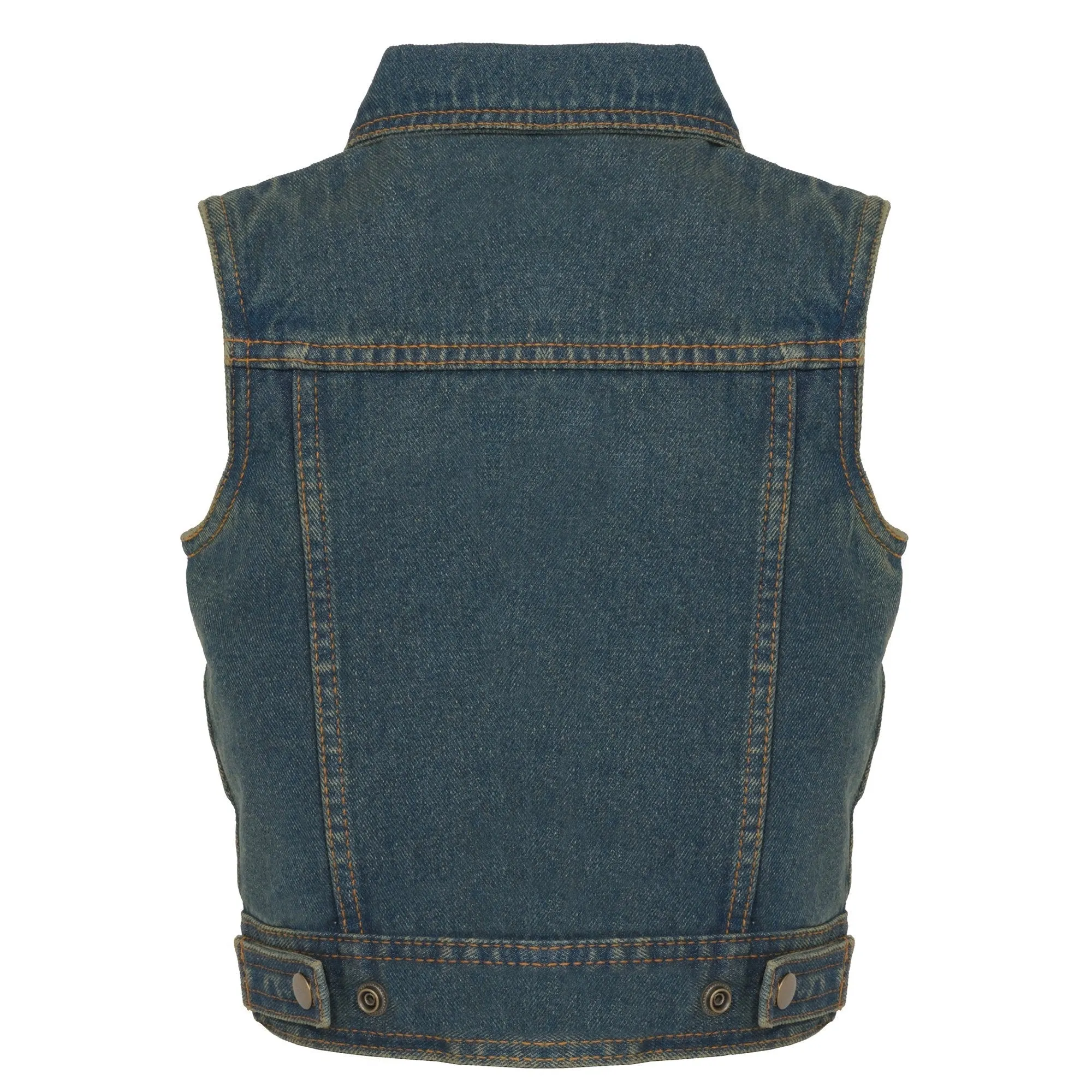 Milwaukee Leather MDK3910 Blue Unisex-Child Kids Denim Snap Front Vest with Shirt Style Collar