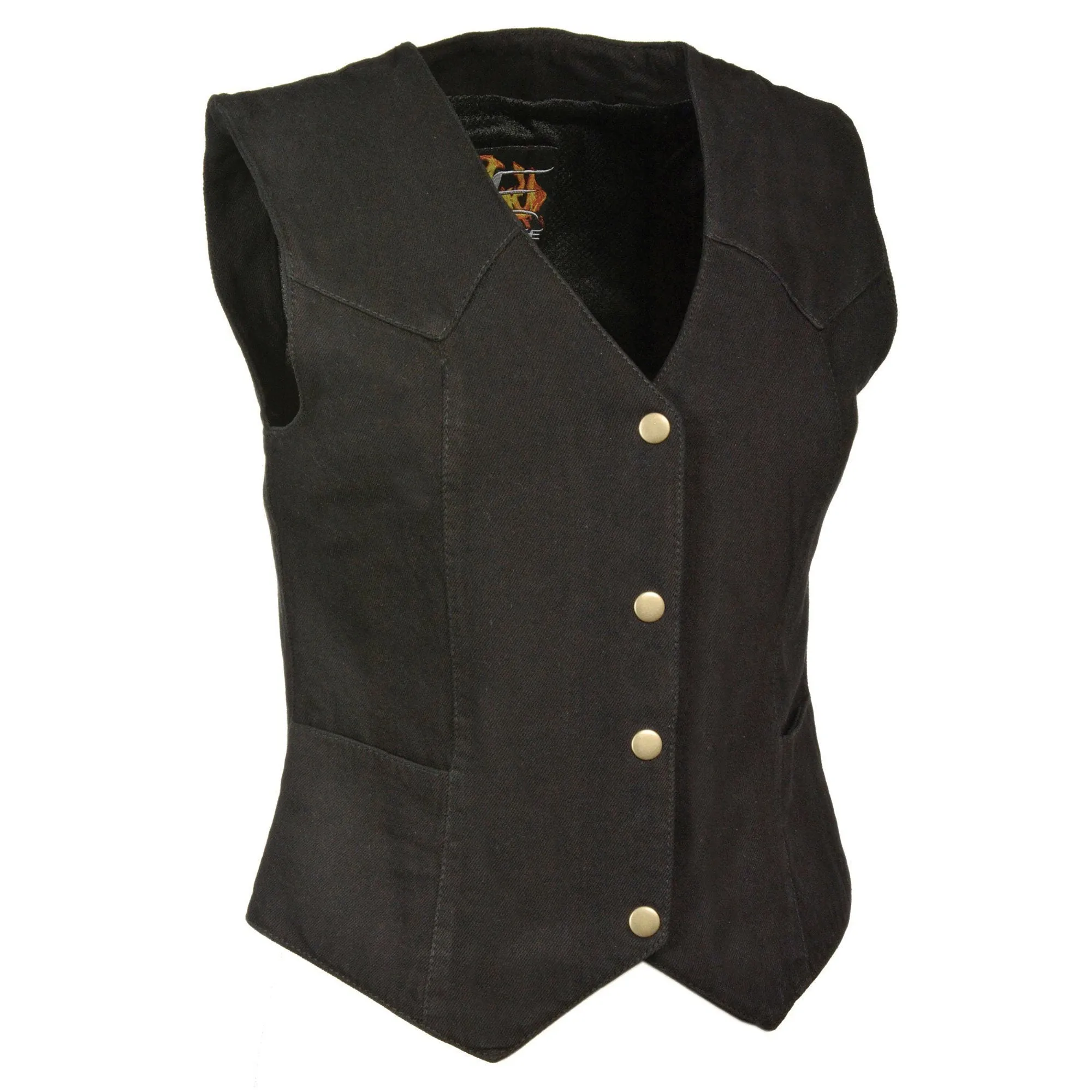 Milwaukee Performance Denim-MDL4000-Ladies Black Plain Side 3 Snap Front Denim Vest