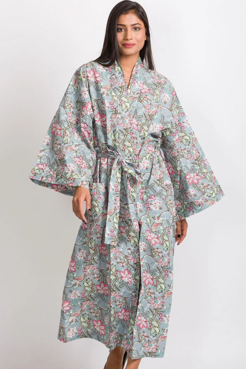 NEW! Long Cotton Robe - Frosted Roses