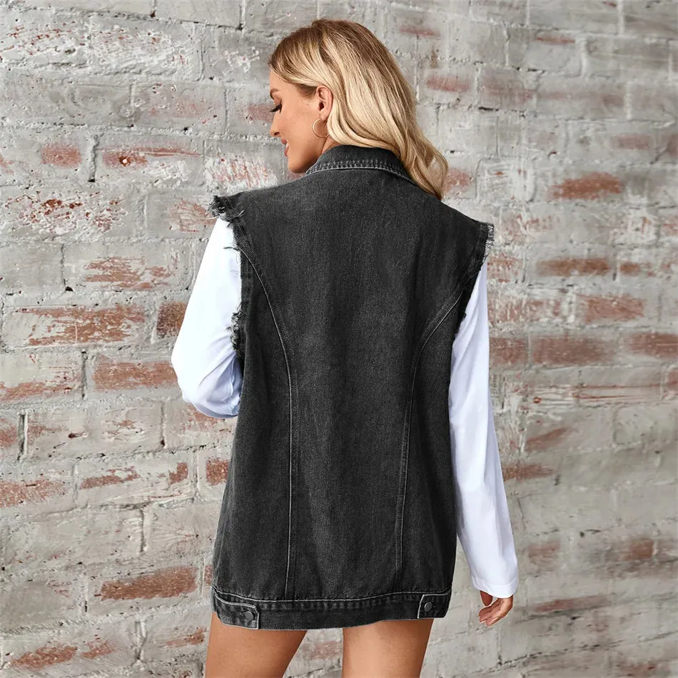 Oversized Classic Denim Vest – Biker Look Design