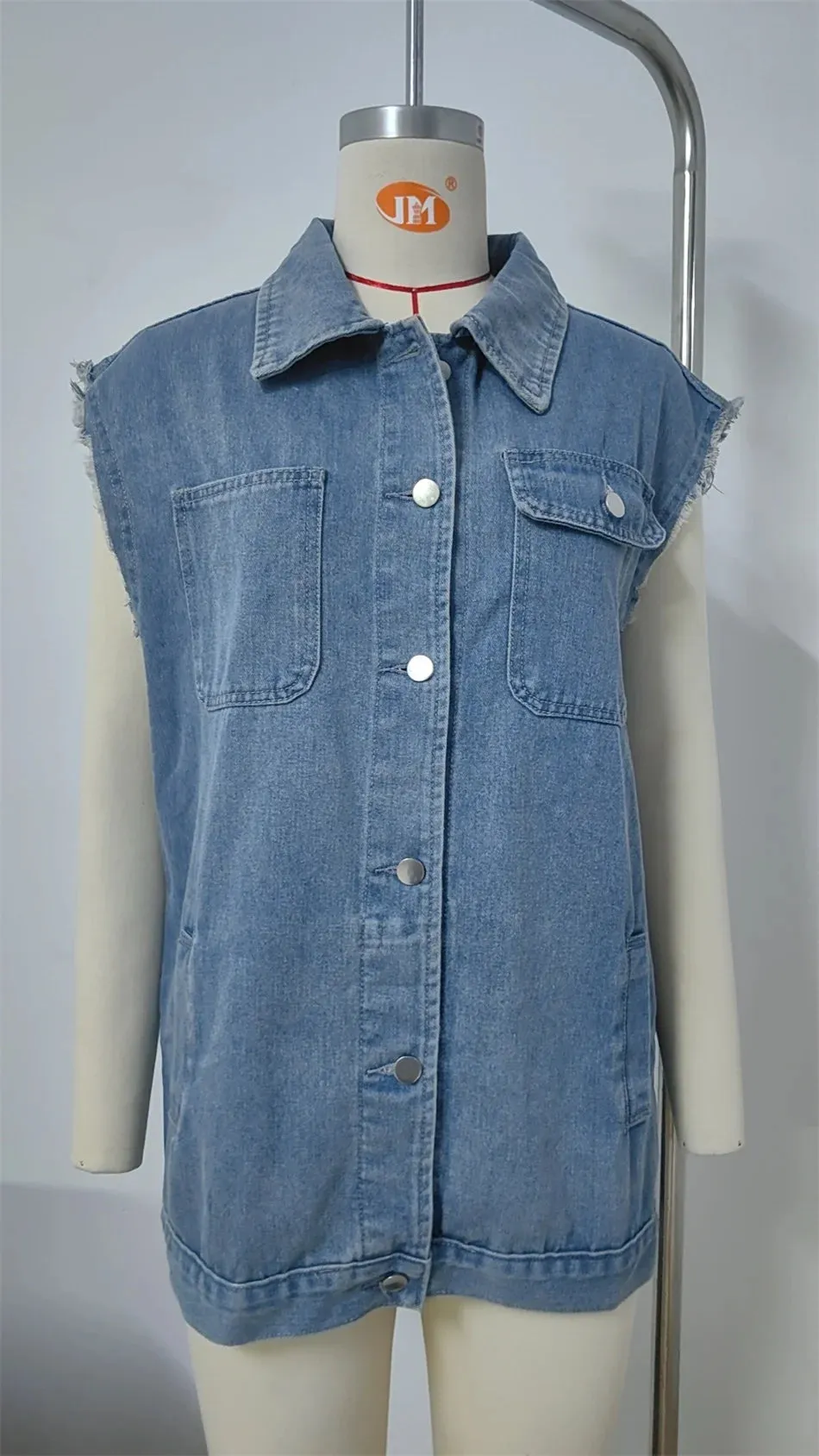 Oversized Classic Denim Vest – Biker Look Design