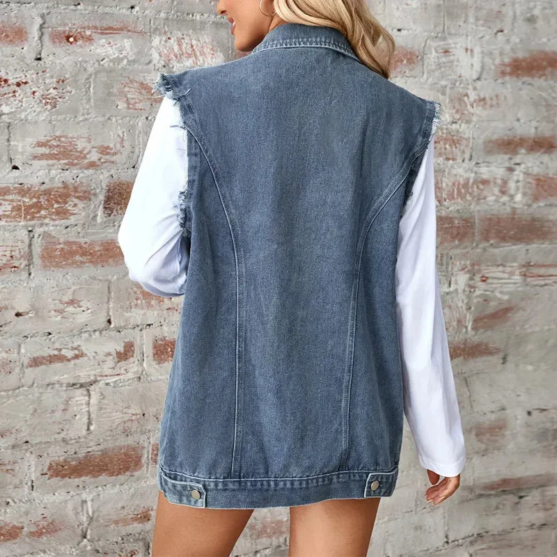 Oversized Classic Denim Vest – Biker Look Design