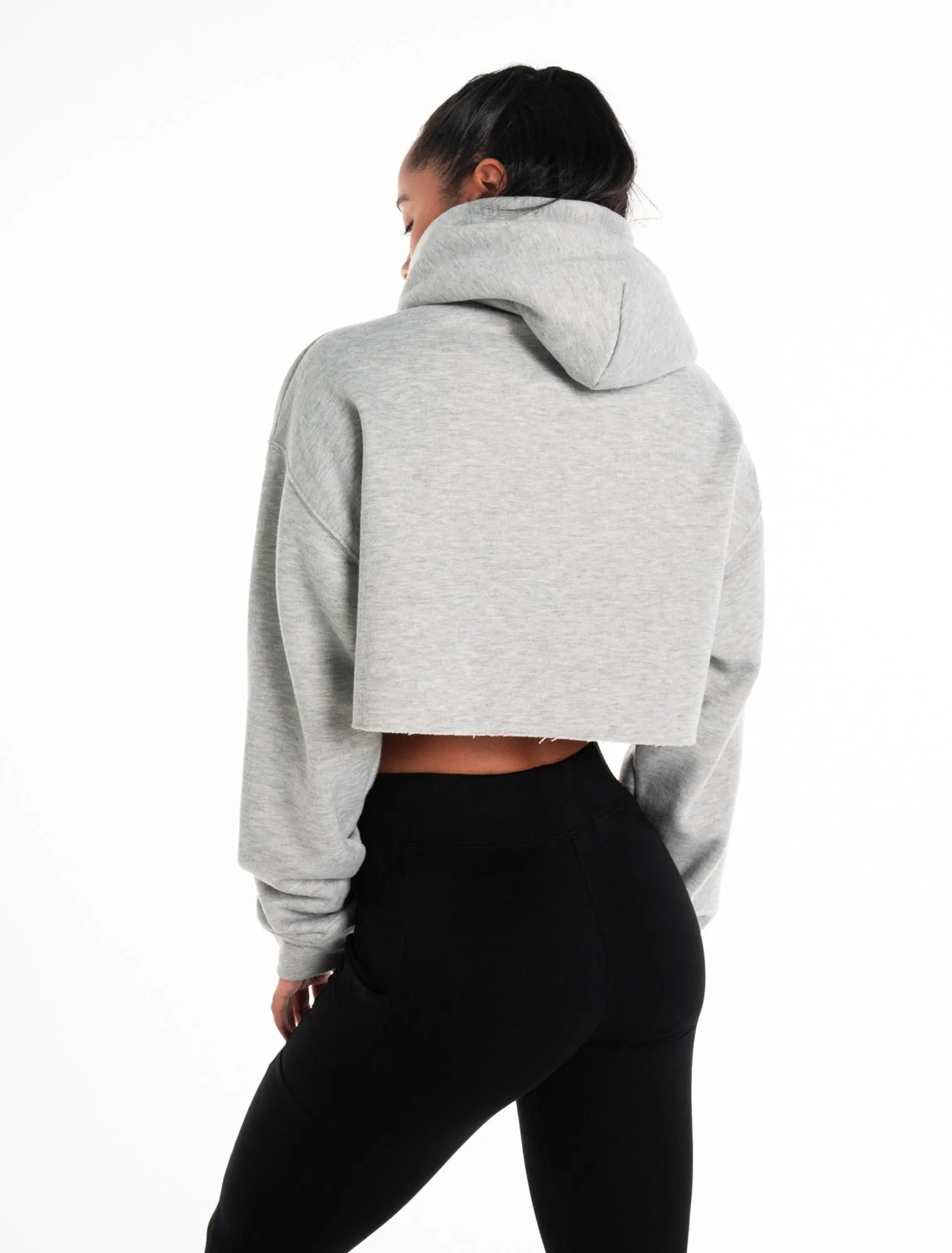 Oversized Crop Hoodie - Marl Grey