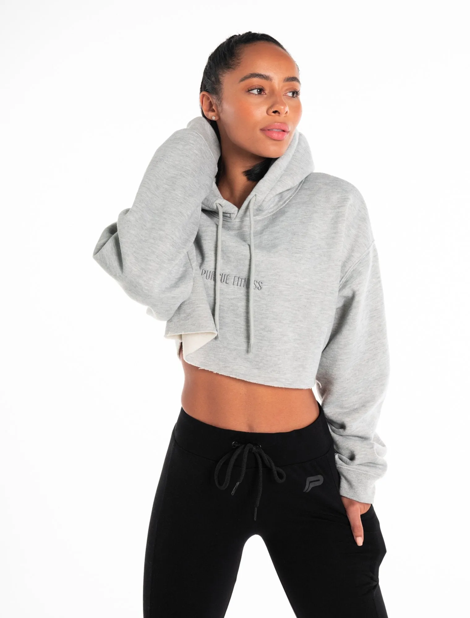 Oversized Crop Hoodie - Marl Grey