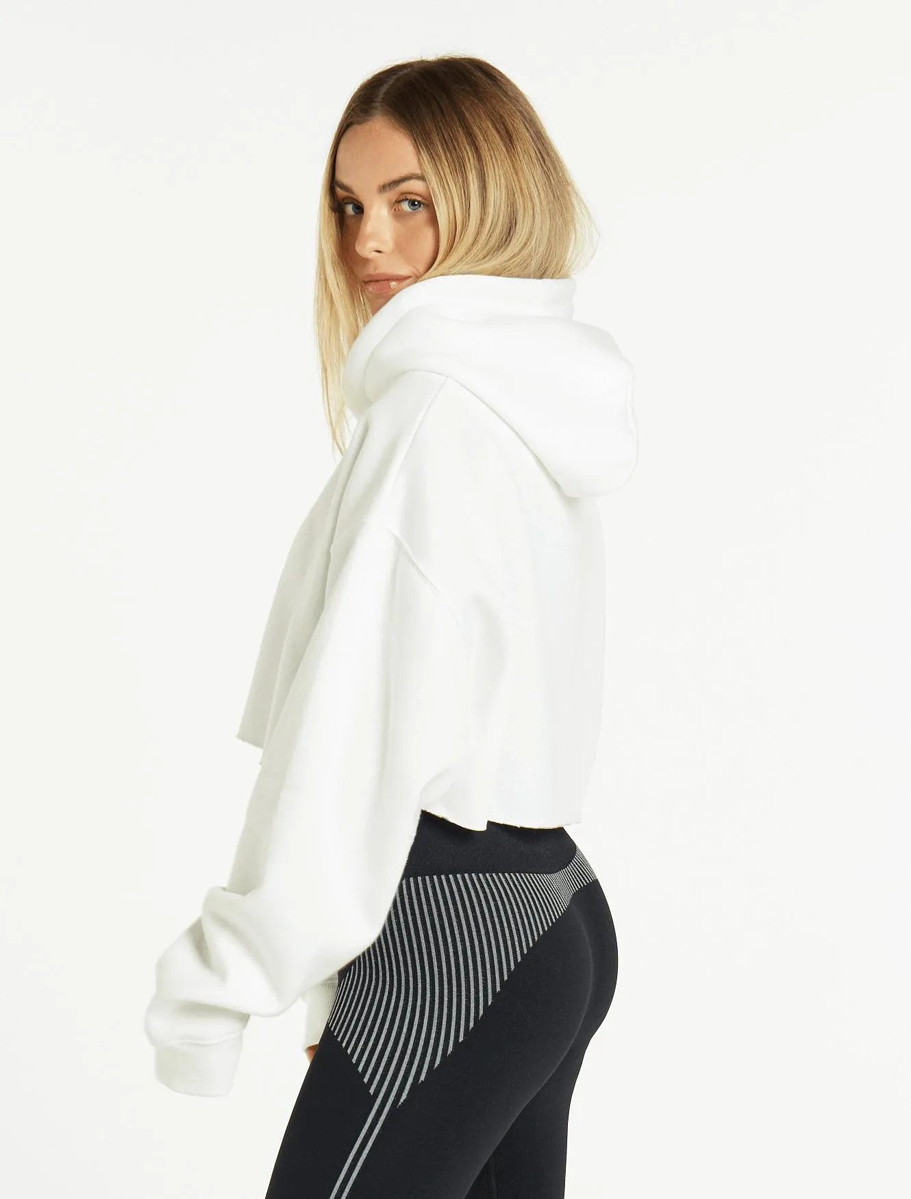 Oversized Crop Hoodie - Pure White