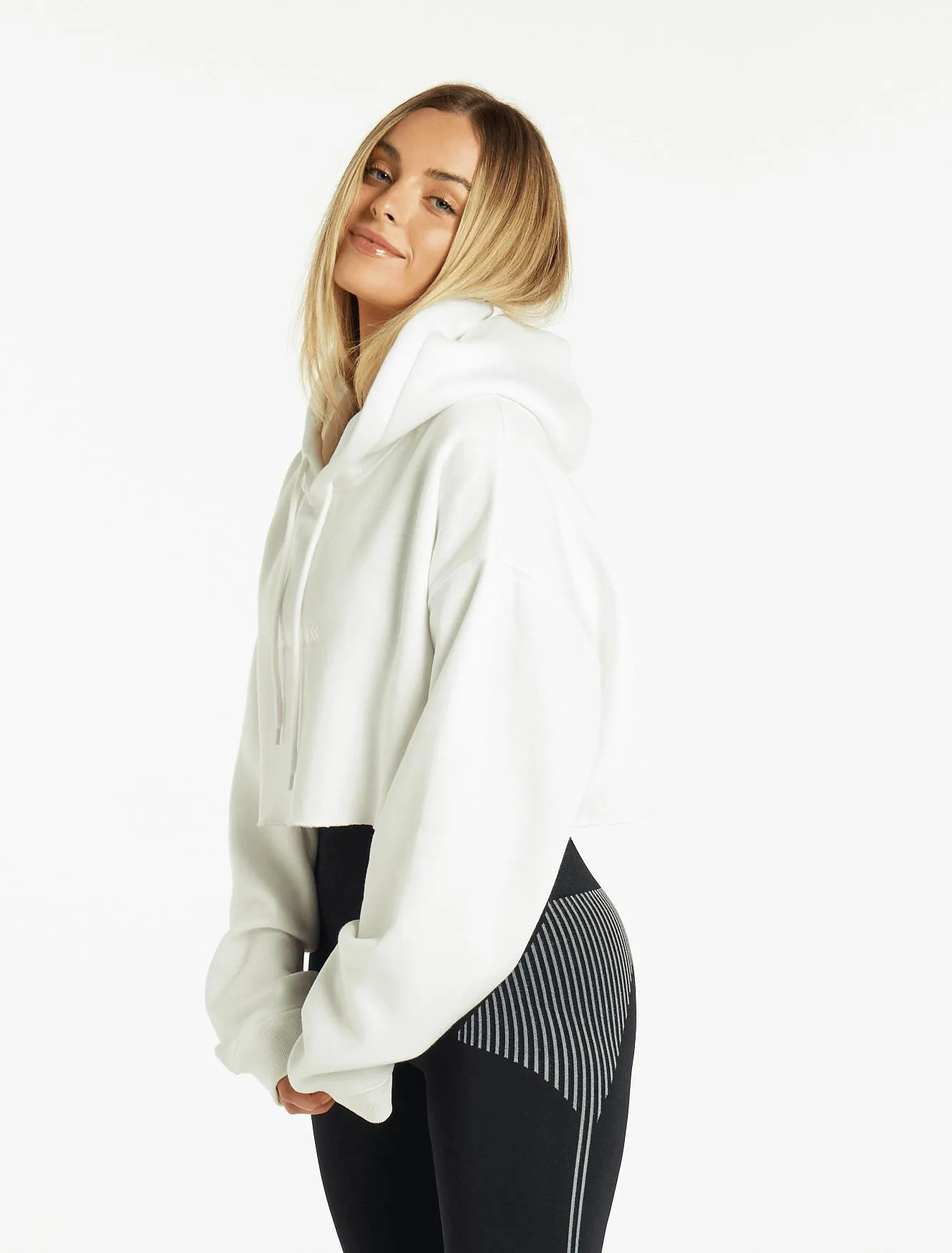 Oversized Crop Hoodie - Pure White