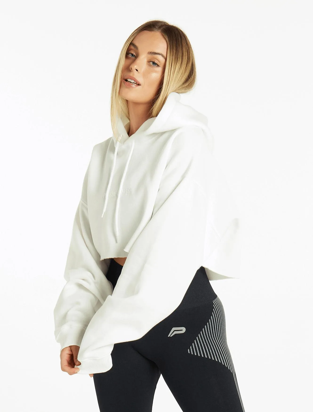 Oversized Crop Hoodie - Pure White