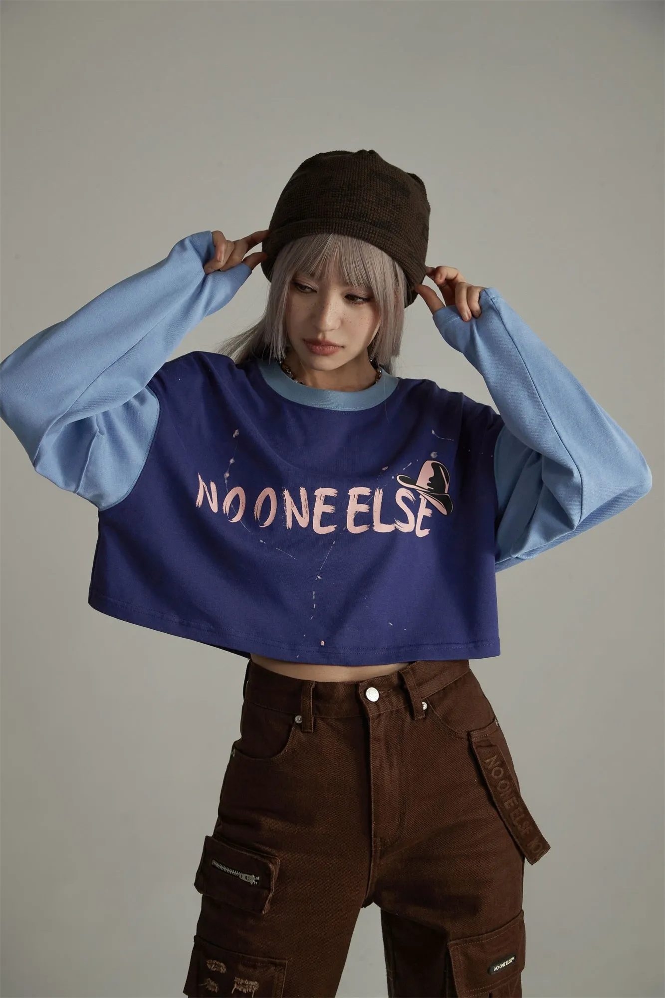 Painted Logo Oversized Crop Sweatshirt