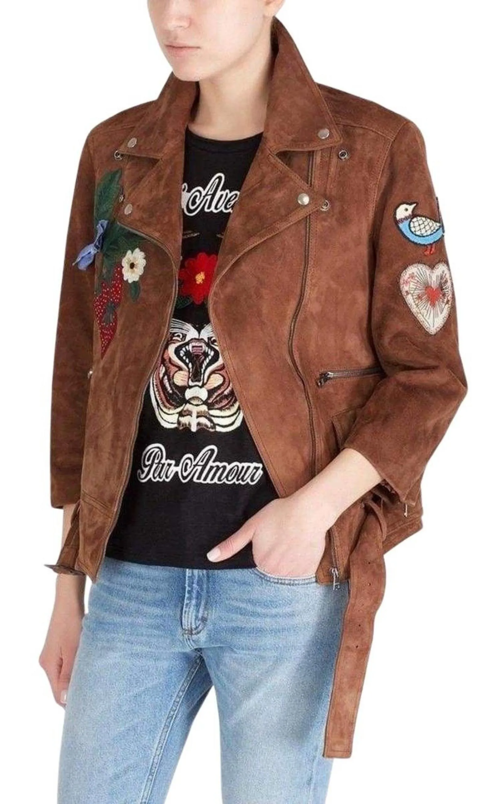 Patches Embroidered Suede Jacket