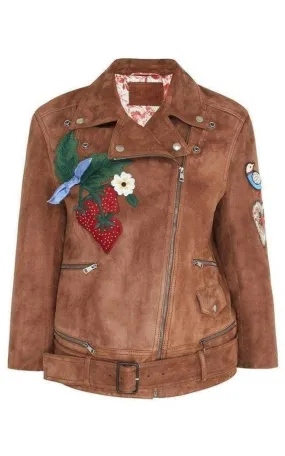 Patches Embroidered Suede Jacket