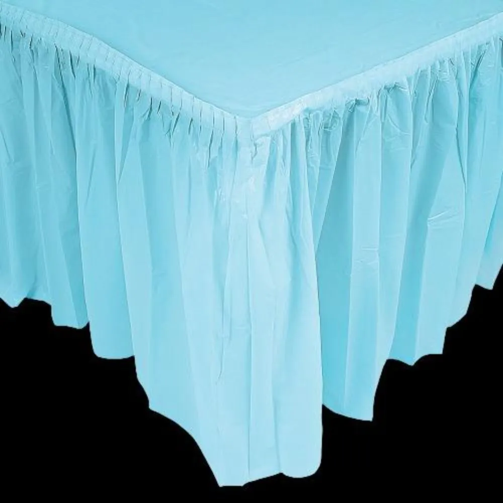 Pleated Light Blue Table Skirt