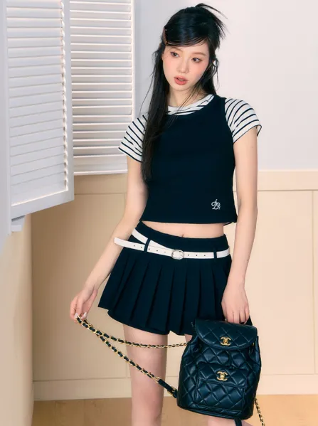 Pleated Skort Collection: Versatile Tennis-Style Shorts with Flared Overlay in Ivory, Charcoal, and Black