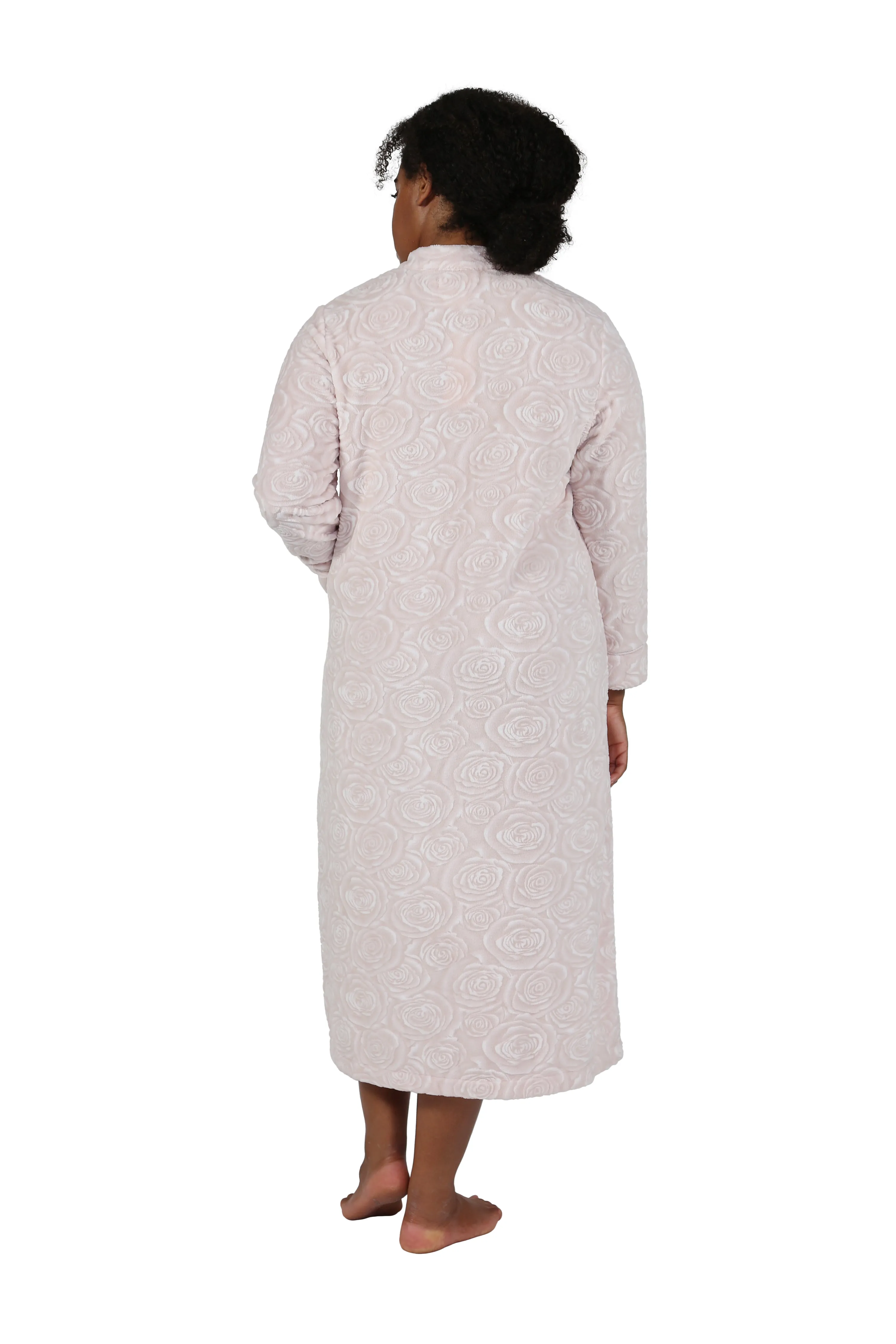 Plus Size Rose Print Minky Zip Front Fleece Robe