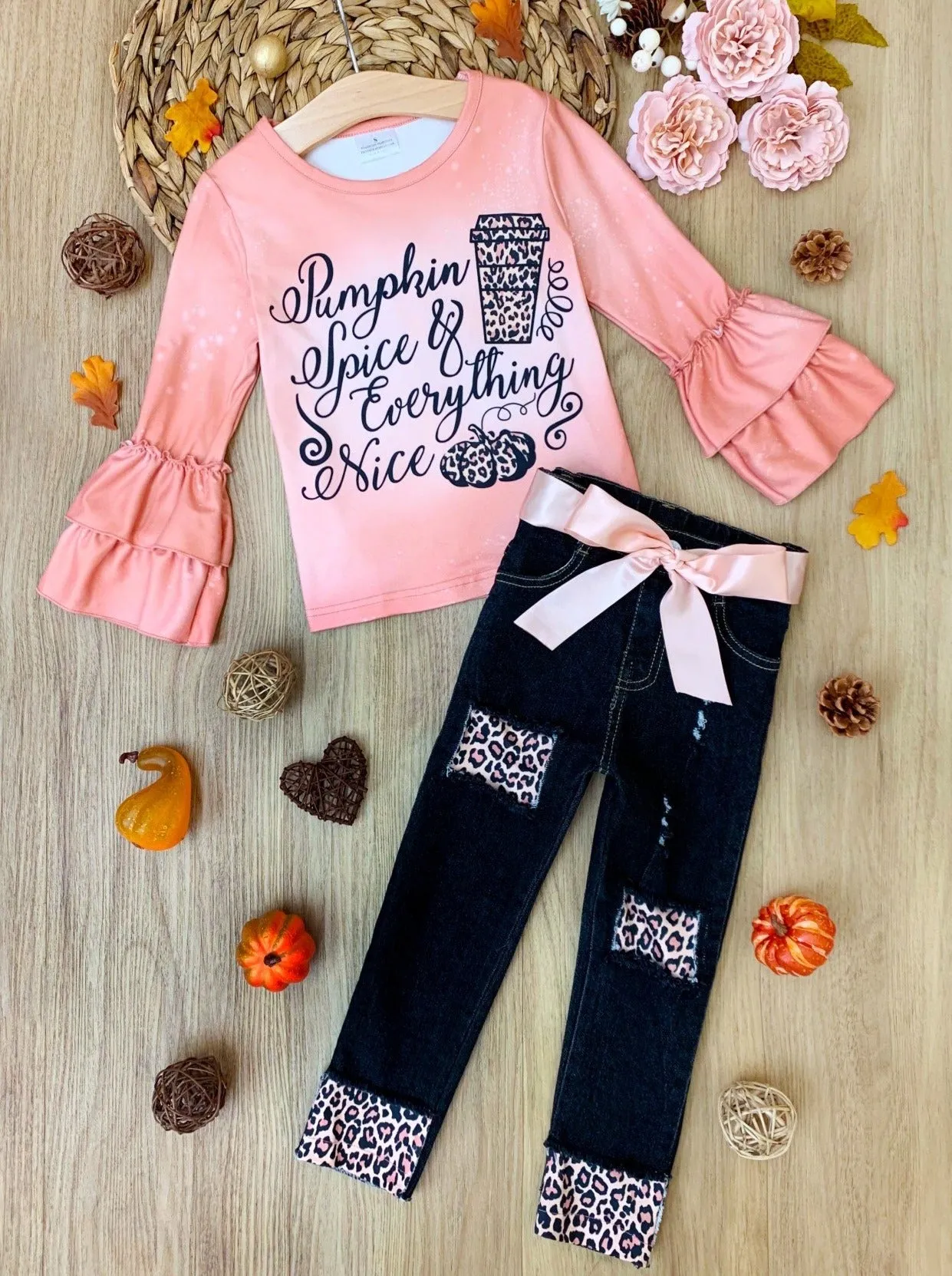 Pumpkin Spice and Everything Nice Patched Jeans Set