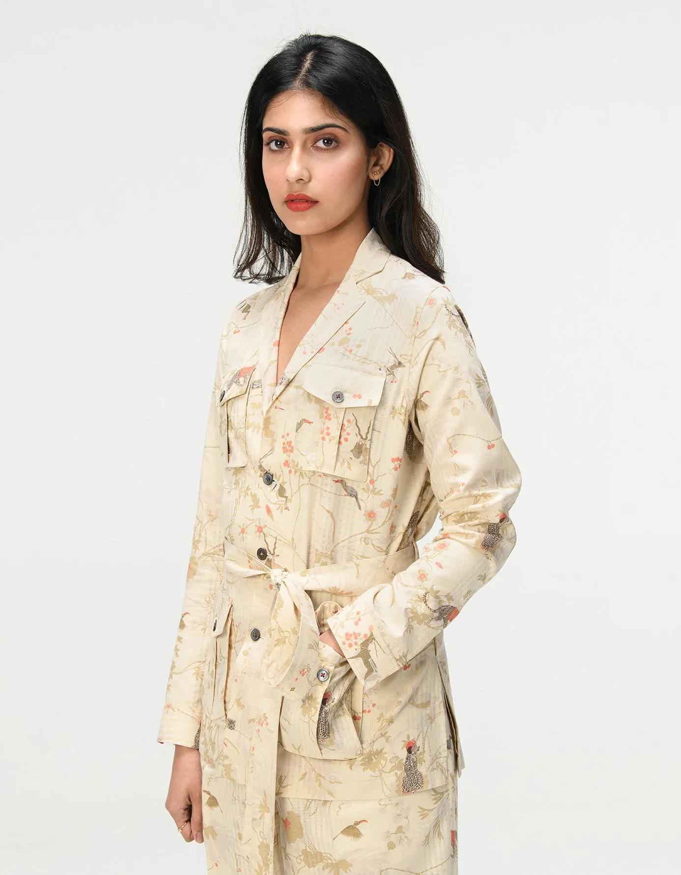 Safari Jacket Cotton Silk Check Ivory