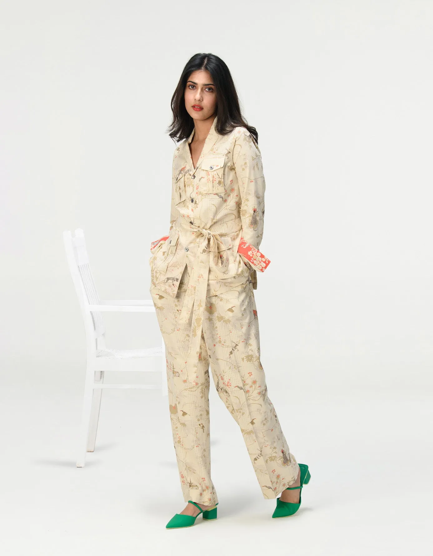 Safari Jacket Cotton Silk Check Ivory