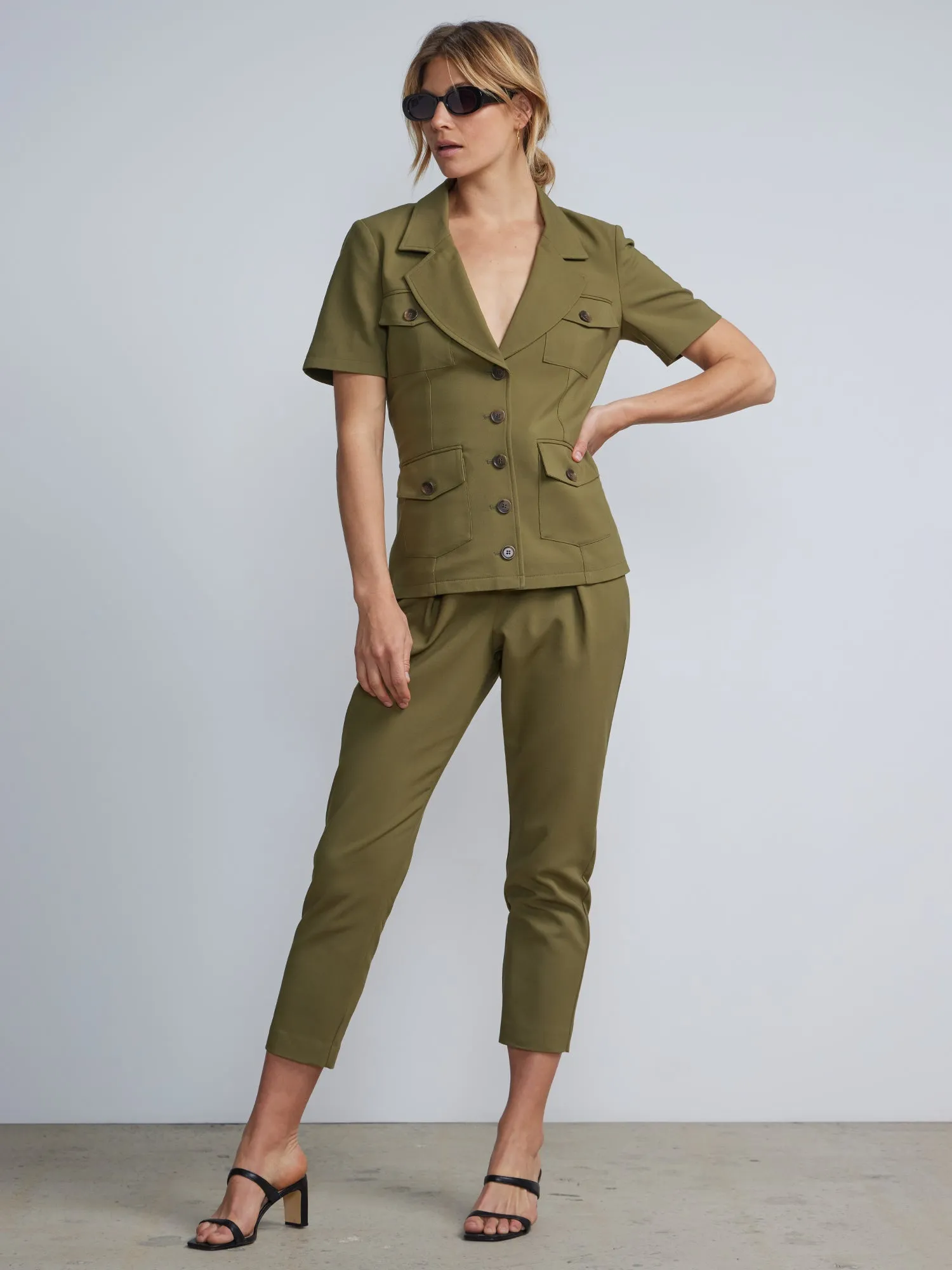 Short Sleeve Notch Lapel Safari Jacket