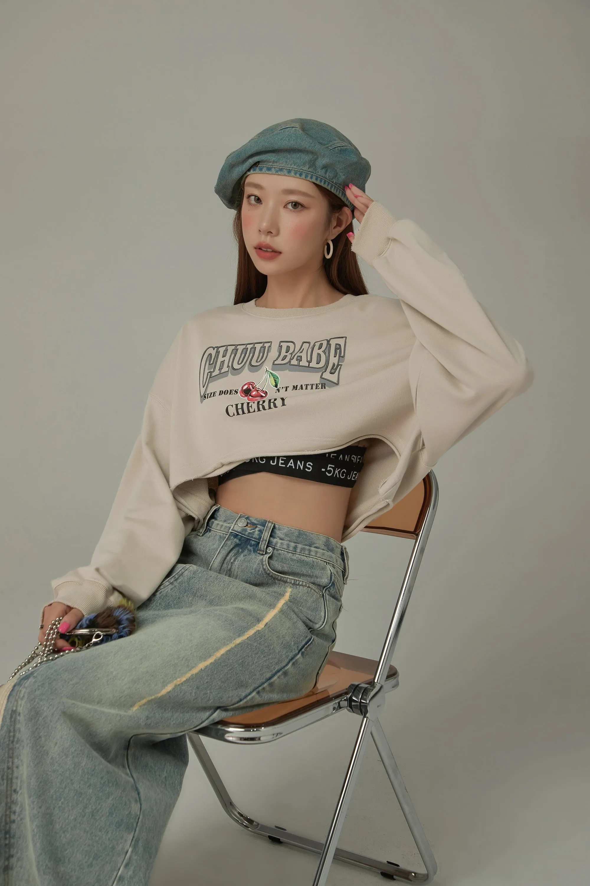 Size Doesnt Matter Cherry Crop Boxy Sweatshirt