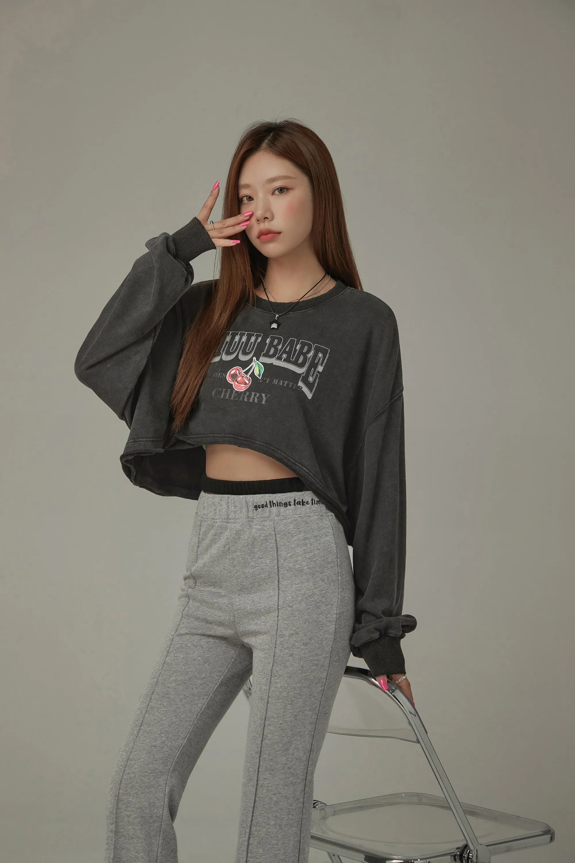 Size Doesnt Matter Cherry Crop Boxy Sweatshirt