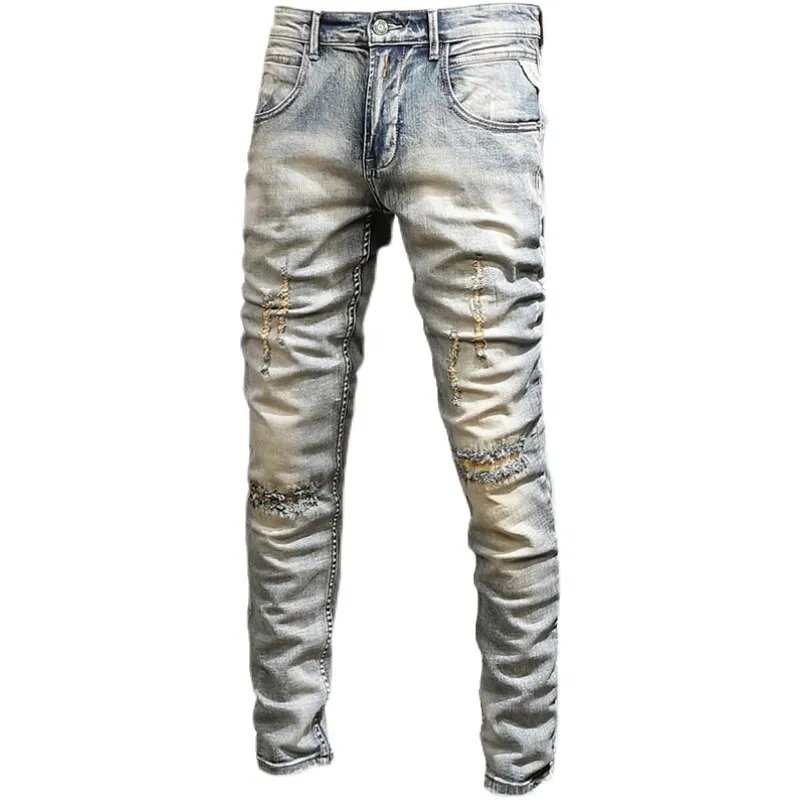 Streetwear Solid Ripped Slim Jeans