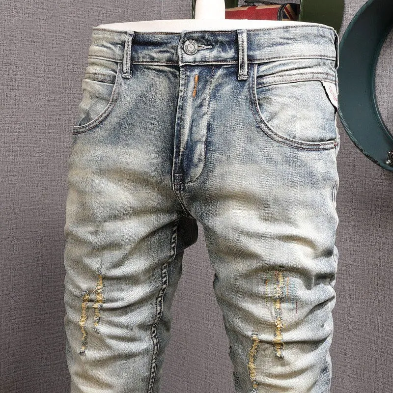 Streetwear Solid Ripped Slim Jeans