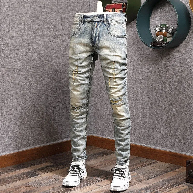 Streetwear Solid Ripped Slim Jeans