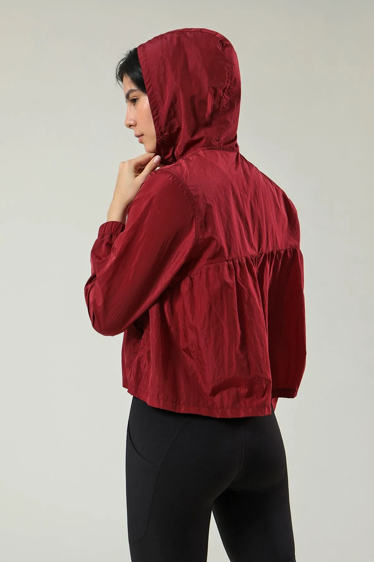 Sun Protection Full-Zip Ruched Track Jacket Hoodie