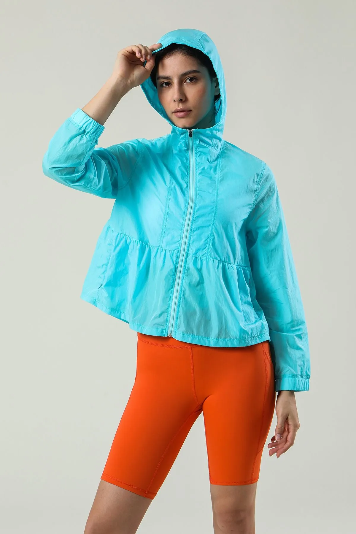 Sun Protection Full-Zip Ruched Track Jacket Hoodie