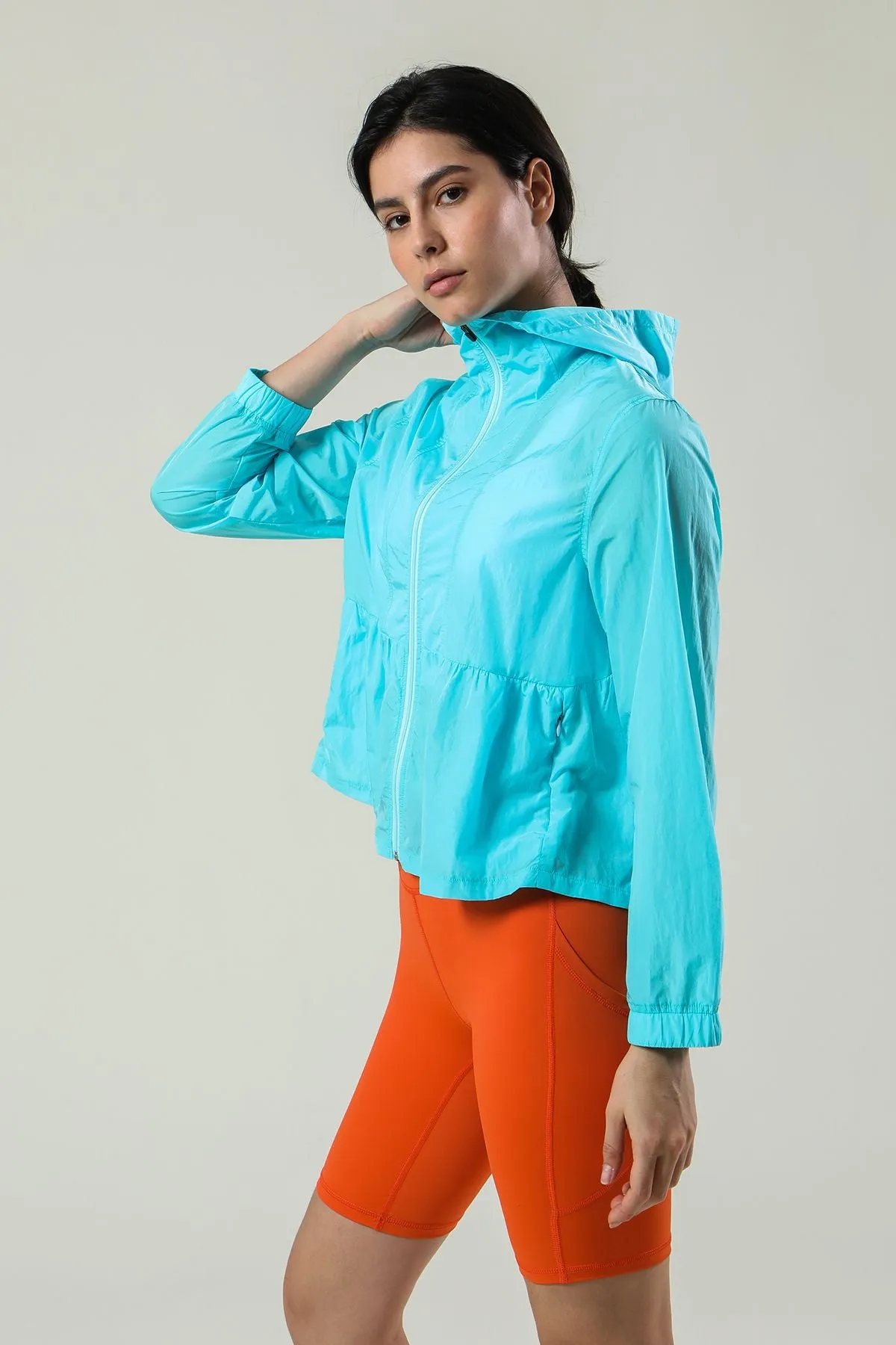 Sun Protection Full-Zip Ruched Track Jacket Hoodie