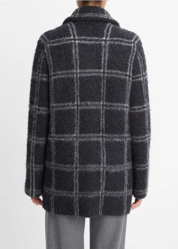 Vince Charcoal Alpaca and Wool Plaid Car Cardigan