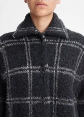 Vince Charcoal Alpaca and Wool Plaid Car Cardigan