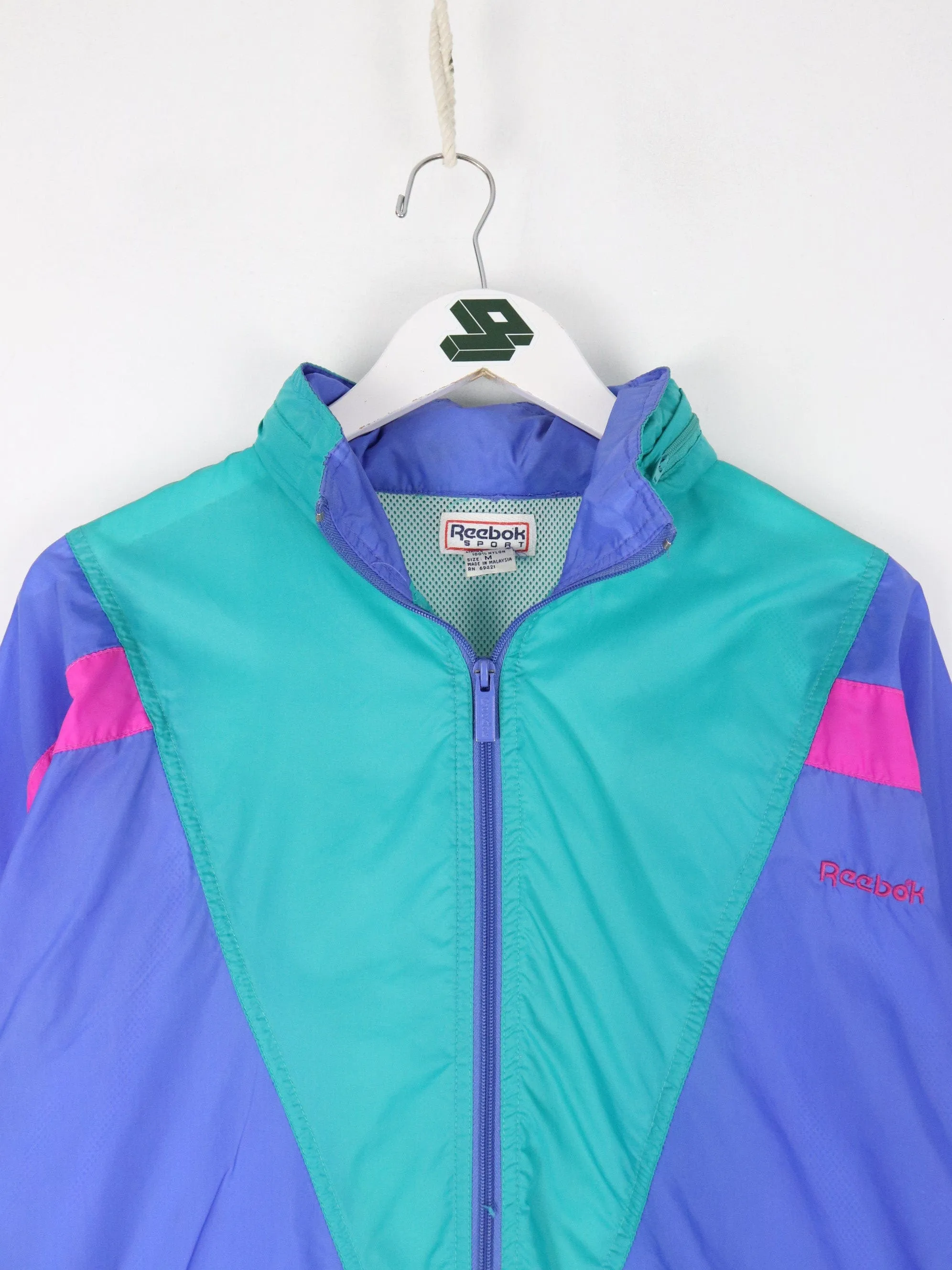 Vintage Reebok Windbreaker Womens Medium Blue 90s Jacket